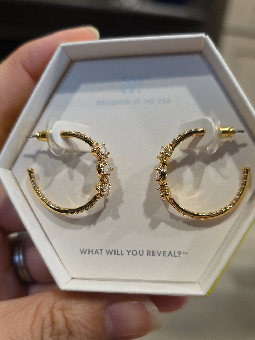 Gold Crystal Accent Hoop Earrings